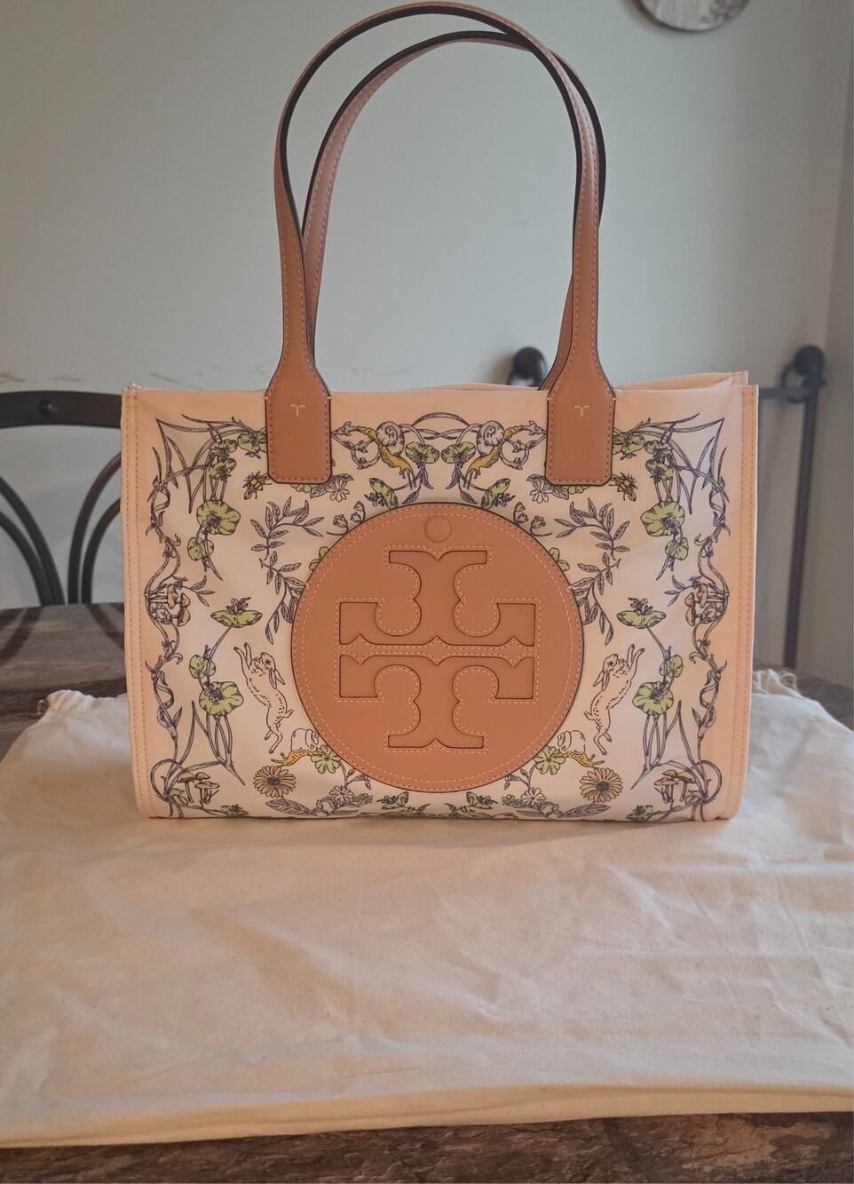 Tory Burch Ella Meadow Floral Rabbit Nylon Large Tote 163023 Dust Bag